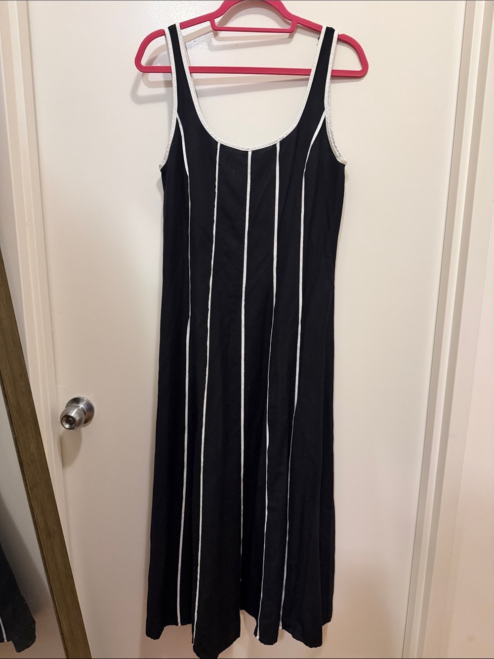 Black Sleeveless Maxi Dress with White Pinstripes